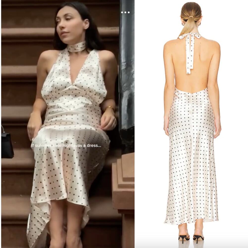 Bardot White Polka Dot Halter Midi Dress